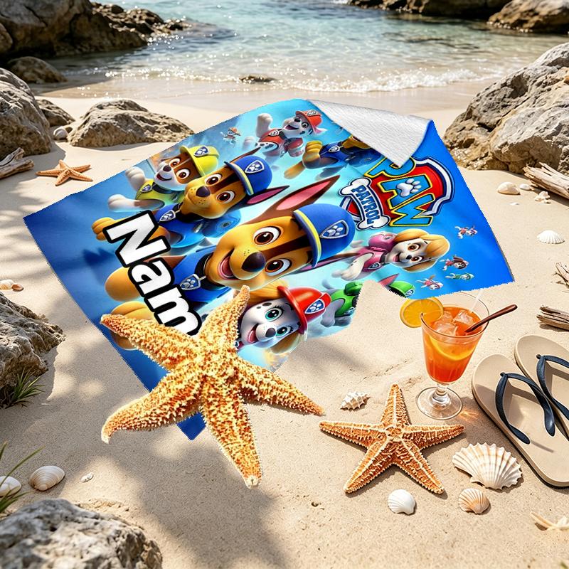 Custom Name Personalized PAW Patrol Print Beach Towel, for Trip Camping Beach Party Home Decor, Birthday Gift for Family & Friends