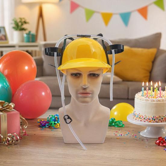 Drink Cap with Straw, Drinking Hat for Adults, Plastic Lazy Drink Helmet, Creative Beer Hat for Birthday Parties Festivals Home Office