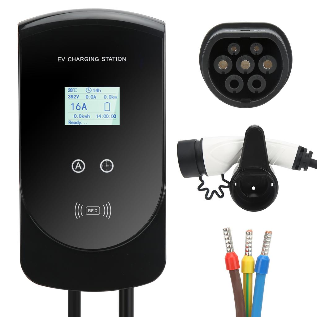 Type 2 Plug EV Charging Wall Station IEC 62196‑2 Connector 5m 220‑250V 3.5kW 16A Adjustable 2.8in LCD Screen