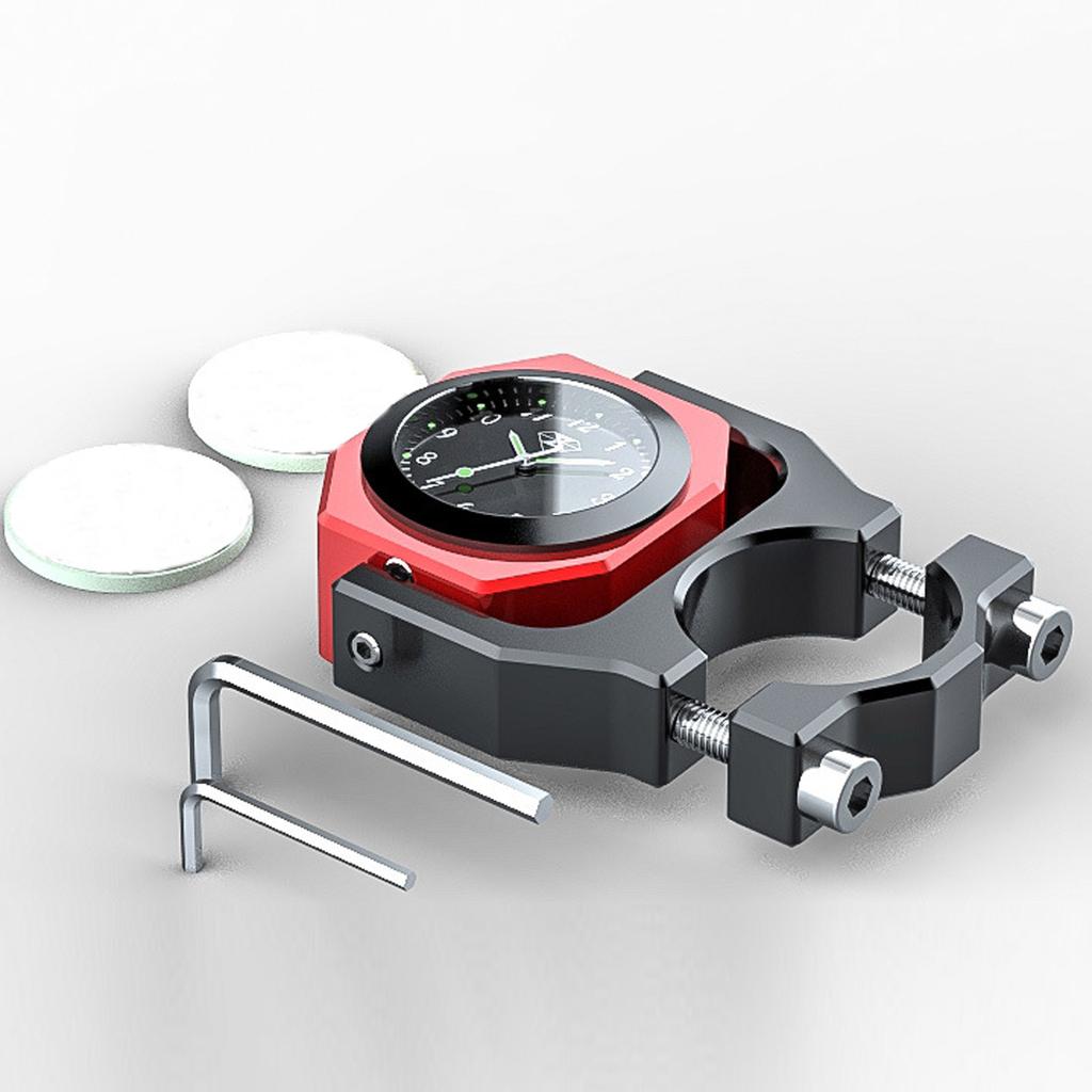 High Quality CNC Aluminum Alloy 4Color 22-28mm Adjustable Motorcycle Waterproof Luminous Handlebar Mount Clock