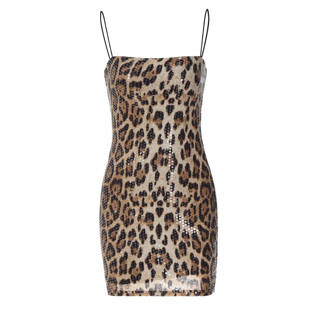 European and American Sexy Hot-selling New Fashion Leopard Print Print Street Style Nightclub Versatile Suspender Bead Dress Women's Clothing