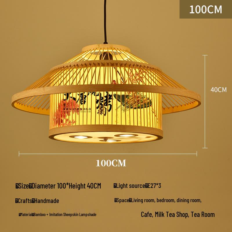 Retro Bamboo Pendant Lamp for Restaurants and Hotels - Chinese Style with Spotlight