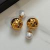New Chinese Texture Pleated Agate Earrings Women's Unique Niche Temperament High-end Stud Earrings Silver Needle Earrings