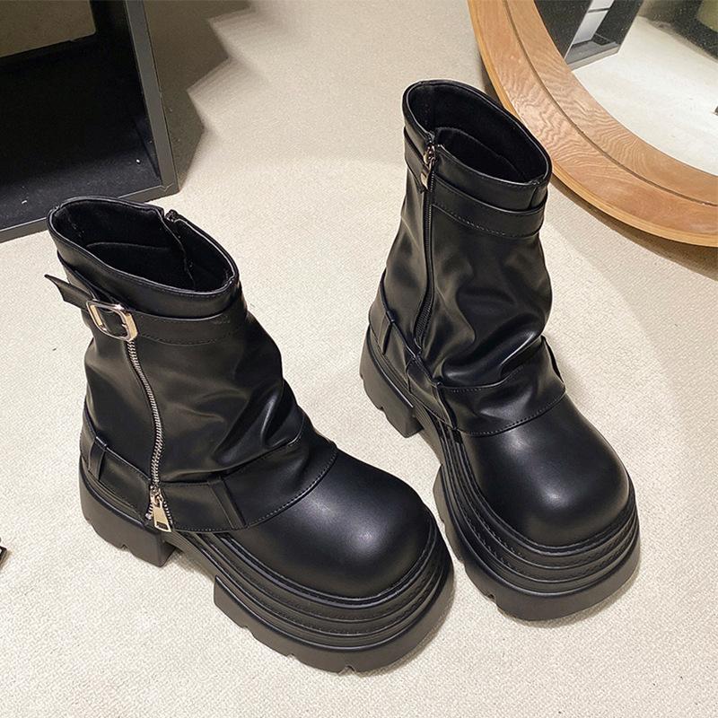 0000 Spice Girl Style Maillard Western Cowboy Platform Martin Boots Women's Autumn and Winter New Height Increasing Muffin Pants Short Boots