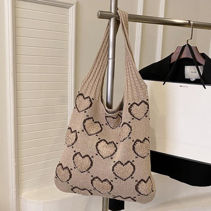 

Универсальная вязаная сумка Вязаная сумка Любовь Сумка через плечо Сумка-тоут Сумка для покупок хаки