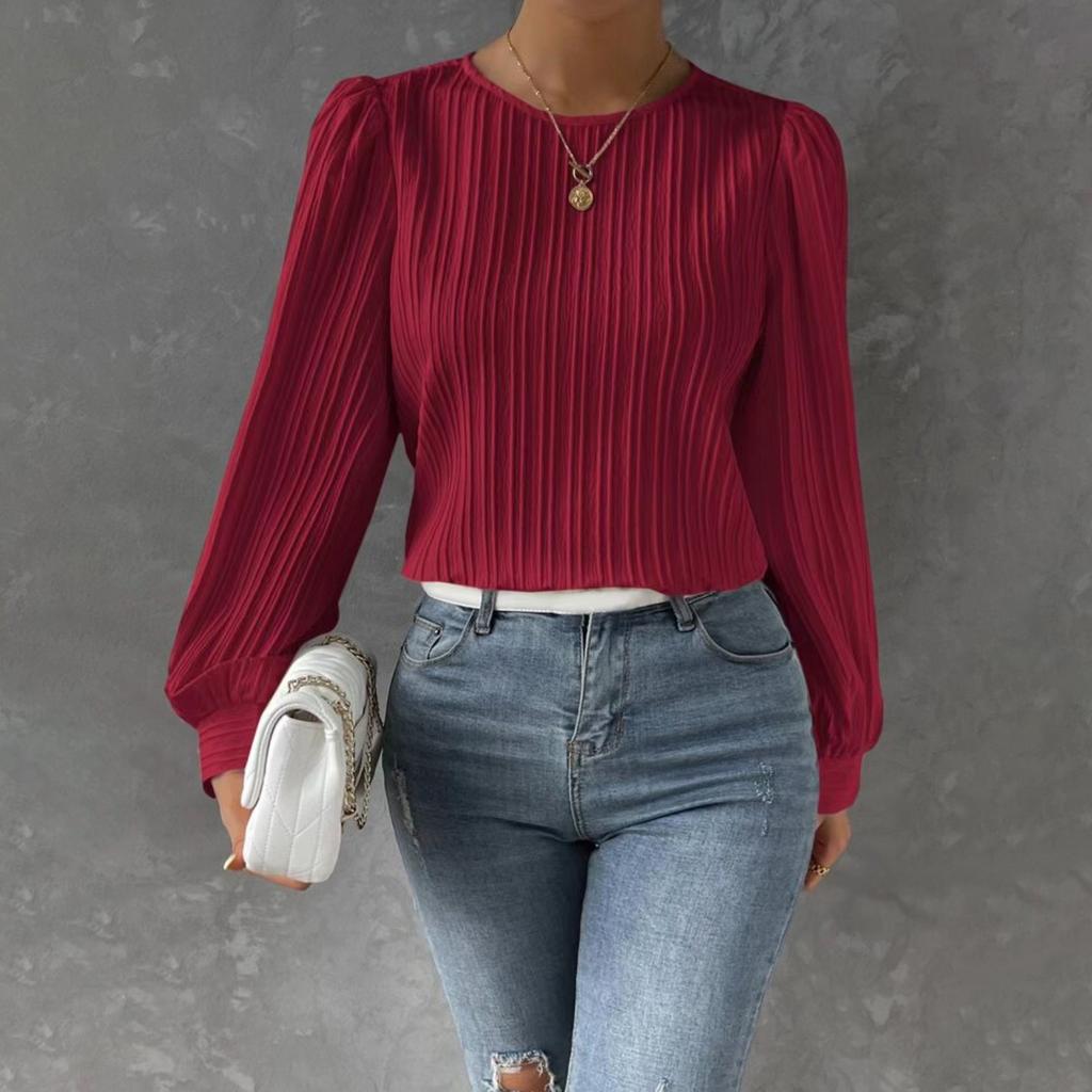 Blusas tipo túnica con costura de encaje y manga larga para mujer