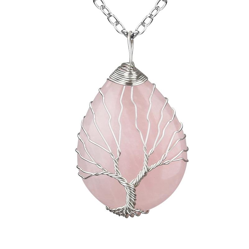 

Handmade Copper Wire Silver Wound Water Drop Natural Stone Necklace, Tree Of Life Necklace N518