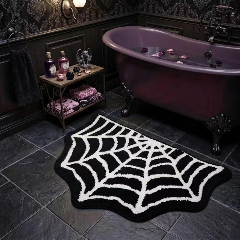 Half Round Spider Web Carpet Non-slip Floor Mat Creative Halloween Doormat  for Bathroom&Bedroom