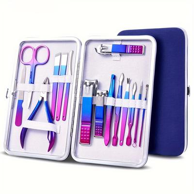 7/10/12/15 peças Kit de cortador de unhas profissional para pedicure, alicate de cutícula de aço inoxidável e kit de cortador Kit de preparação para viagem