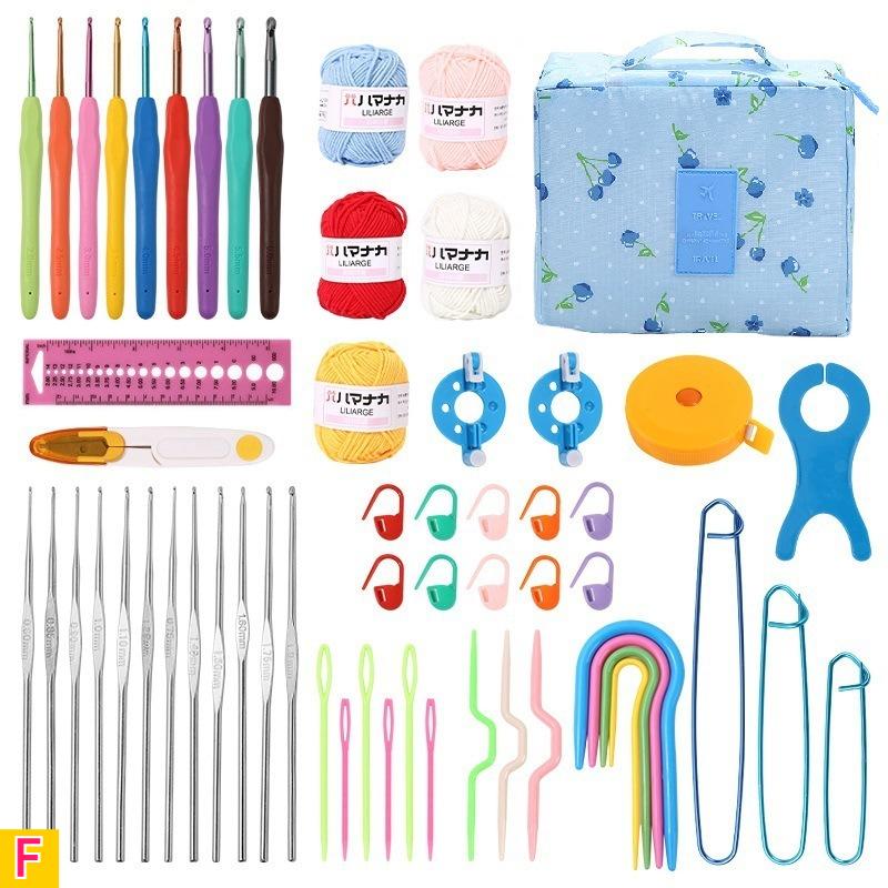 59pcs Complete Knitting Crochet Craft Kit for Adult All-in Starter Set with Yarn Needles Hooks Measuring Tape Scissors-like Tool