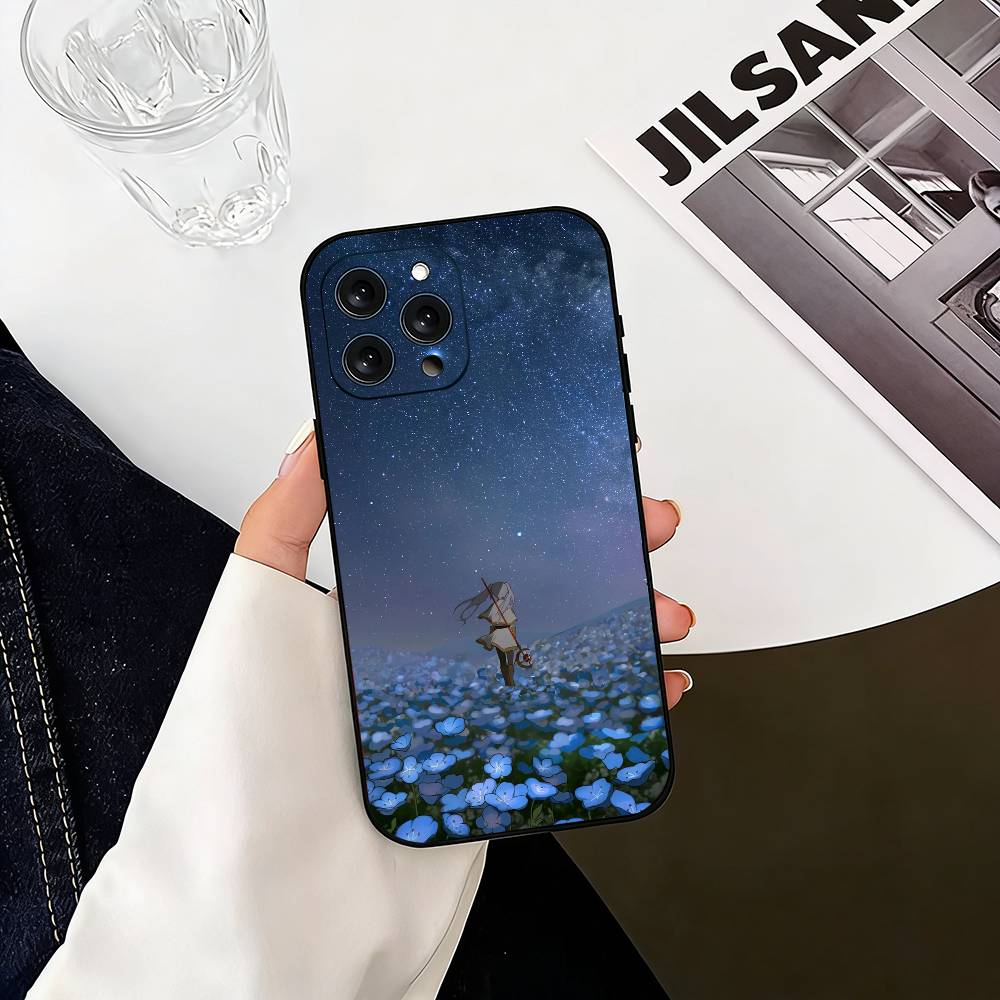 Sousou no Frieren Frieren Back View Phone Case For iPhone 17,16,15,14,13,12,11 Plus,Pro Max,XS,Soft Silicone Black Cover