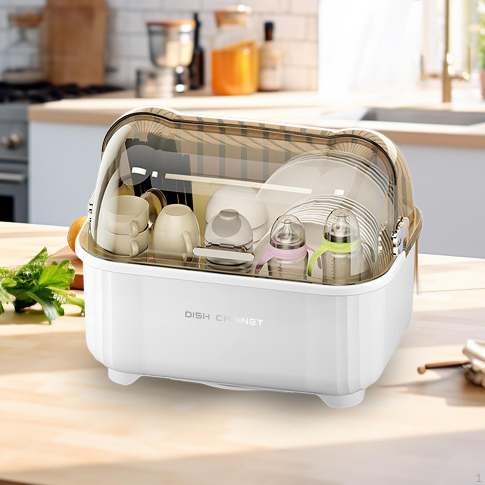 

Dish Drainer with Lid And Cup Organizer Gray White