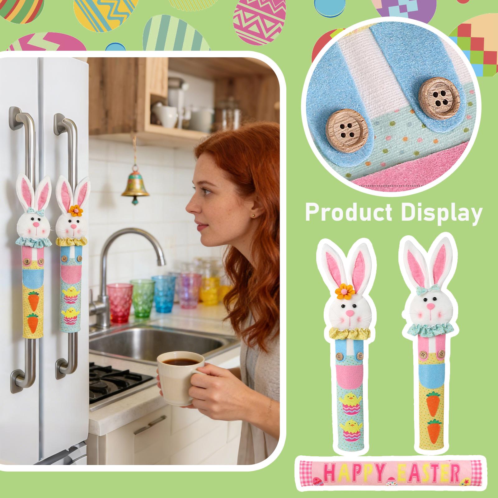 

Easter Bunny Refrigerator Door Handle Cover 3PC One Size рожевий