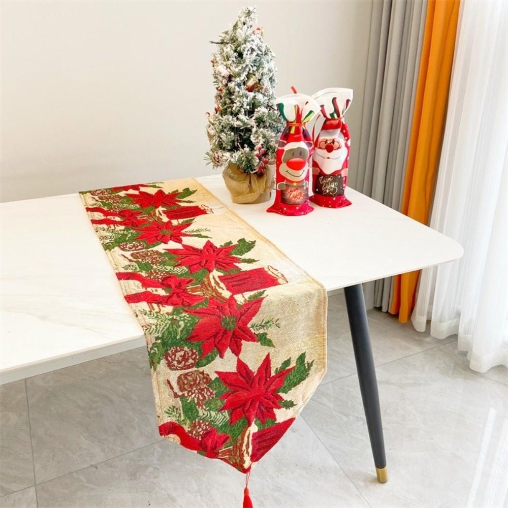 Tassel Christmas Table Runner Printed Rectangle Table Cover Table Flag Knitted Cloth Xmas Desktop Decoration Table Decoration