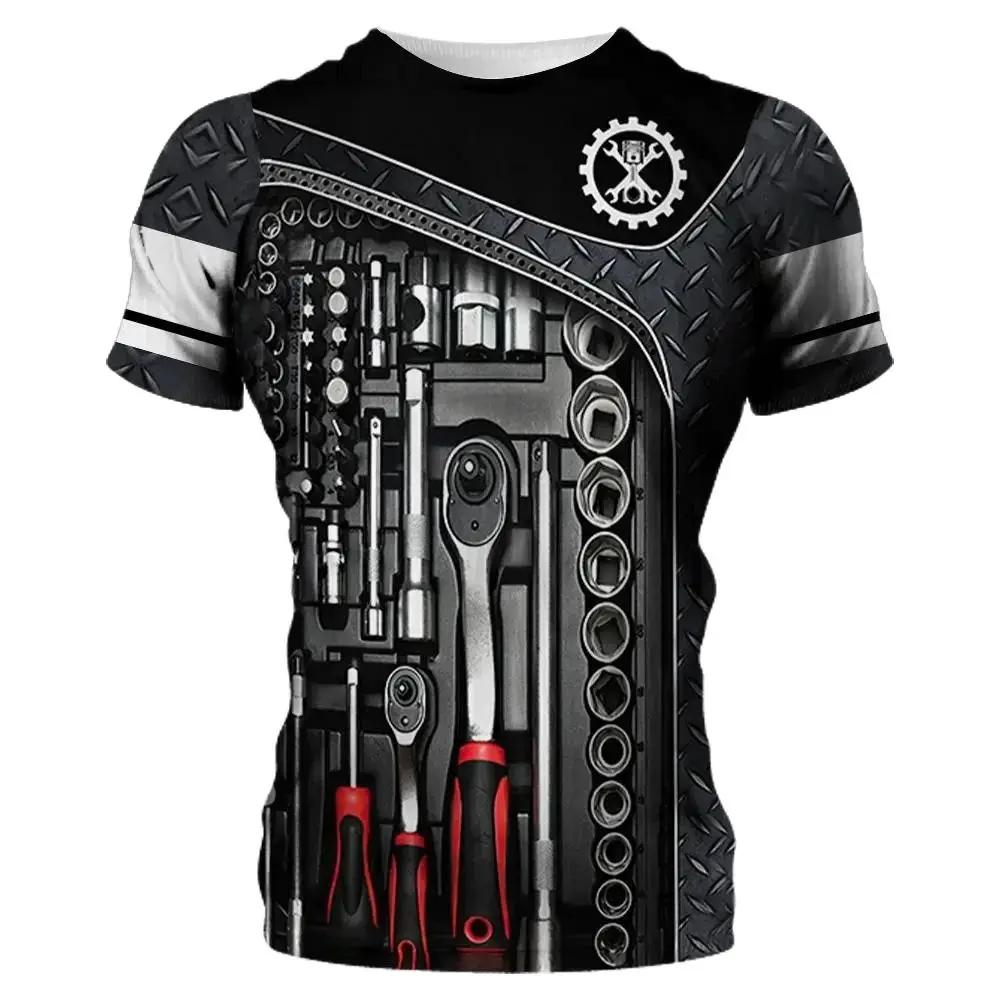 Mechanical Tools 3D Printing MenSport Quick-Dry Breatha T-Shirt Street Casual Wear Harajuku Retro Parent-child Short Sleeve Top