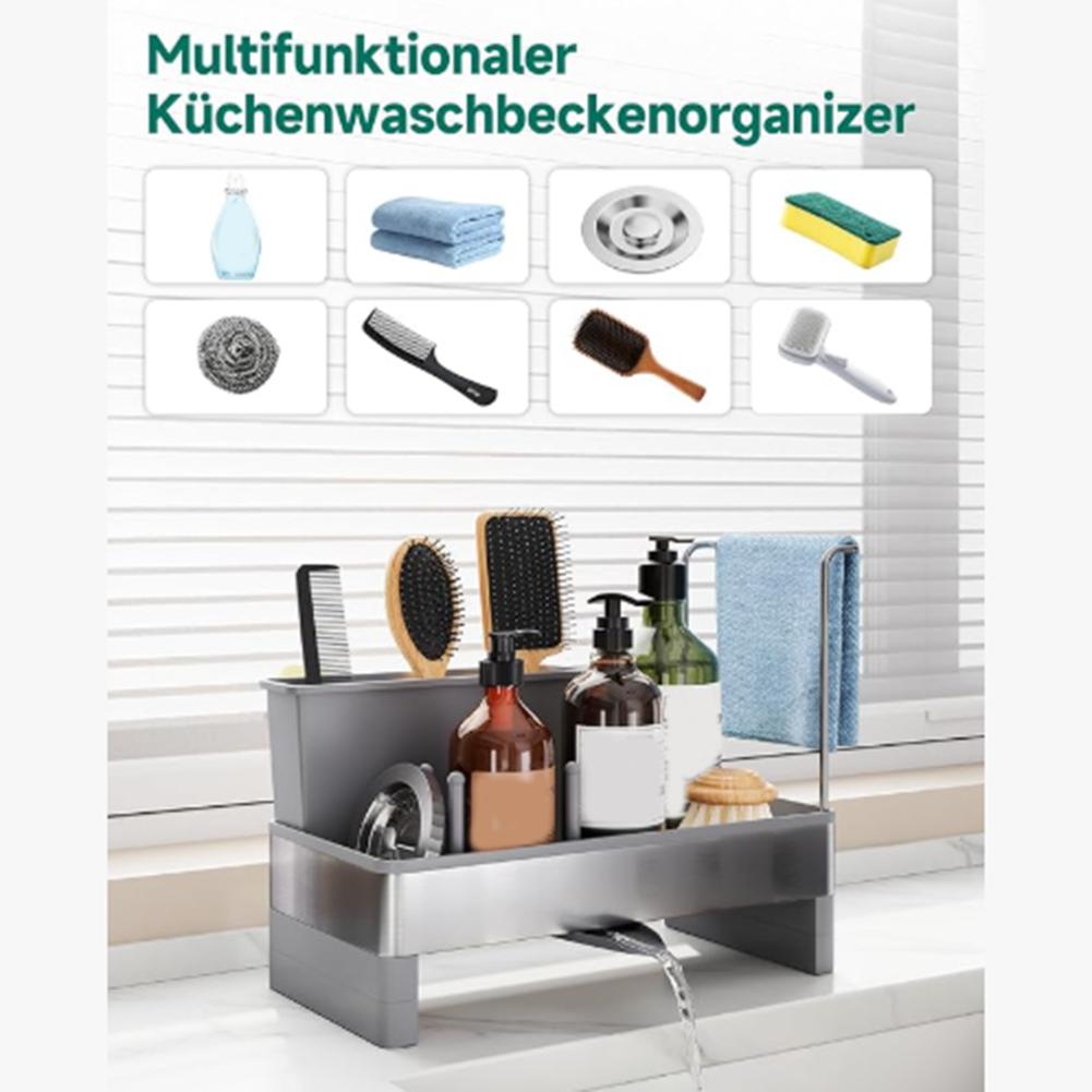 15x8x26cm Sink Organizer Stainless Steel Sponge Holder Drain Rack Kitchen Counter Storage Tray Black Gray White Tool Kit