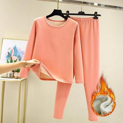 Damen Wärme-Set Beheizte Unterwäsche Große Größe Samtgefüttert Zweiteiliger Anzug Herbst Winter Set Einlagige Thermounterwäsche