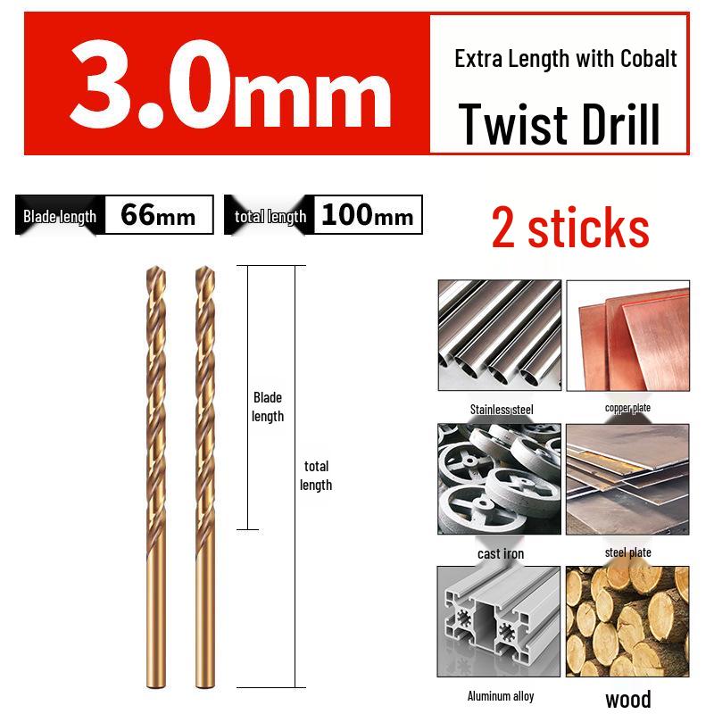 

Extra Long Super Hard Cobalt Twist Drill Bit for Deep Hole Drilling in Stainless Steel with Straight Shank
