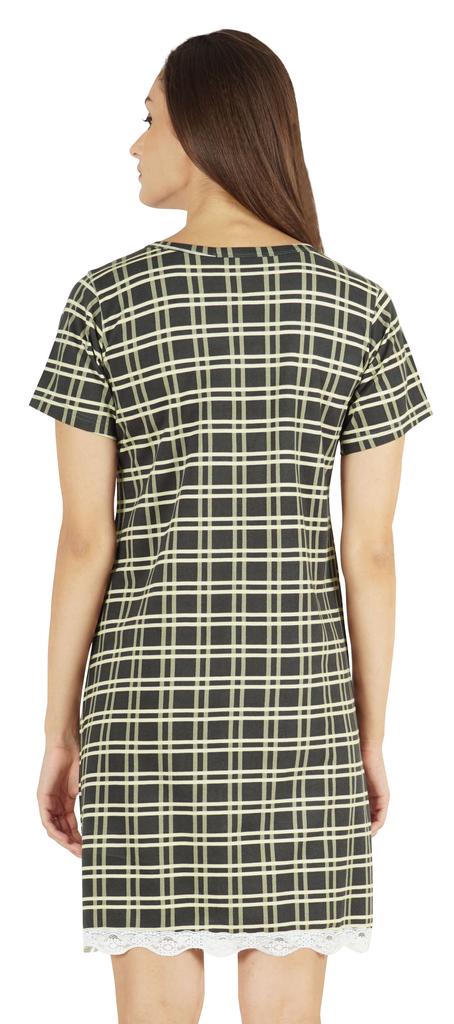 Inkmeso Printed V-Neck Nightgown Sleepwear For Womens Nightshirt Soft Button