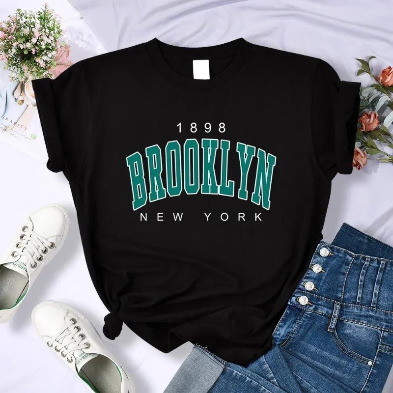 Vintage 1898 Brooklyn New York Dámská trička Oversize Americký krátký rukáv Ležérní oblečení Street Dámské topy
