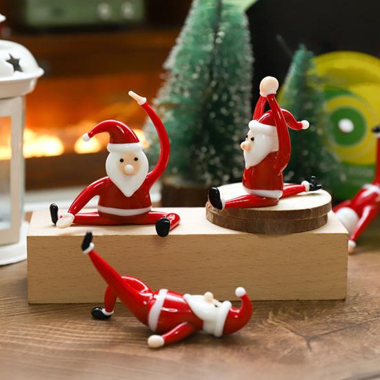 Yousheng Santa Claus Yoga Glass Ornament Desktop Art Figurine Healthy Humorous Holiday Decor Glass Art Ornament