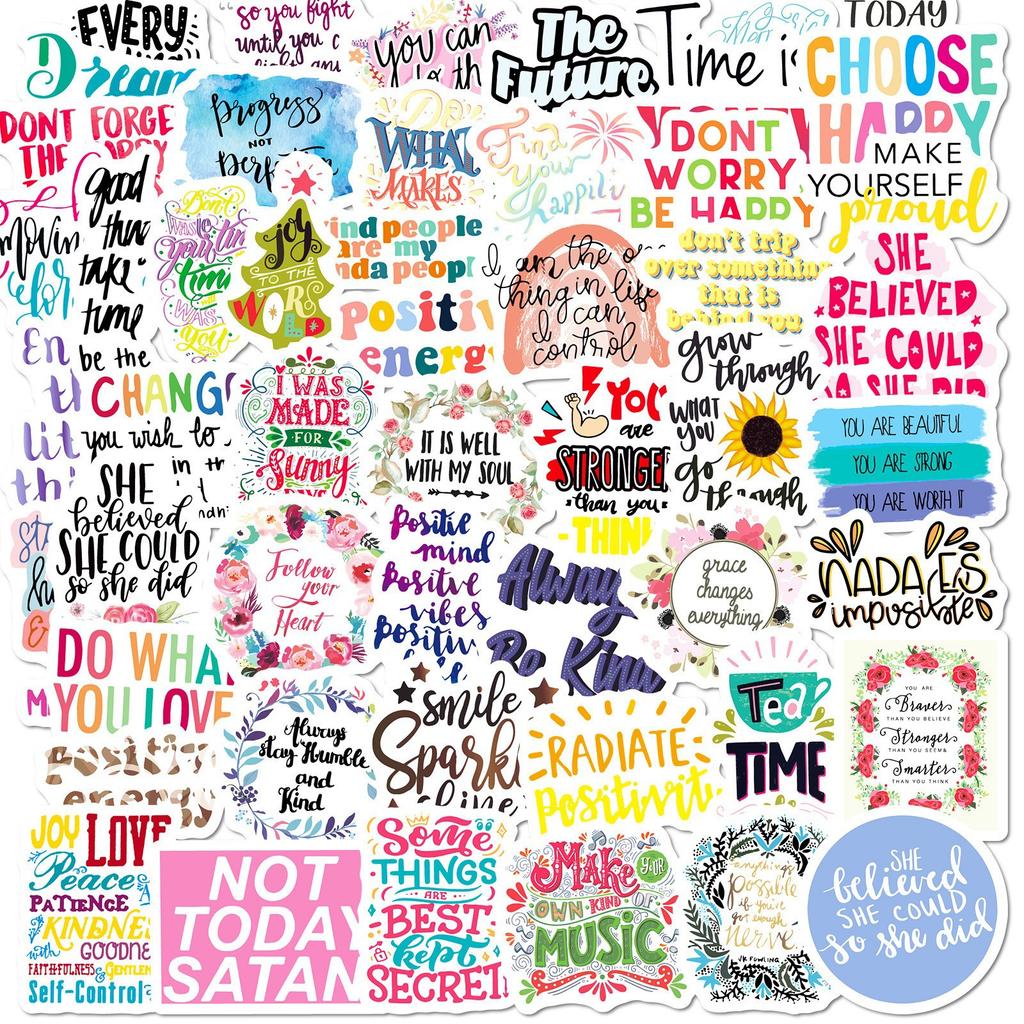 50 Small Size 4cm English Letters Inspirational Text Stickers Cup Helmet Suitcase Notebook Graffiti Stickers