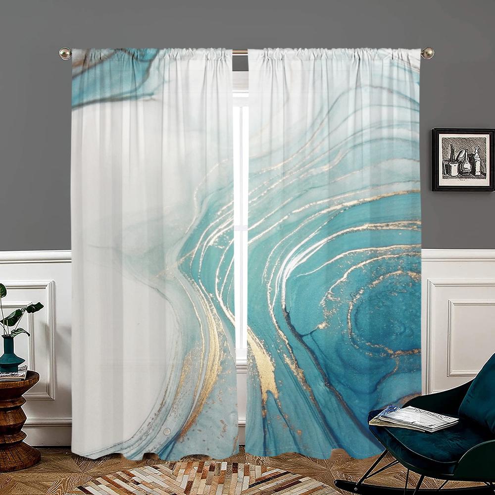 2 Pieces, Elegant Pine Green Gold Marble Textured Curtains -30% Blackout - Suitable for Living Room, Bedroom, and Home Decoratio