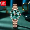OLEVS Original Quartz Watch for Women Fashion Rhombus Mirror Elegant Rose Gold Steel Strap Waterproof Women's Dress Wristwatches