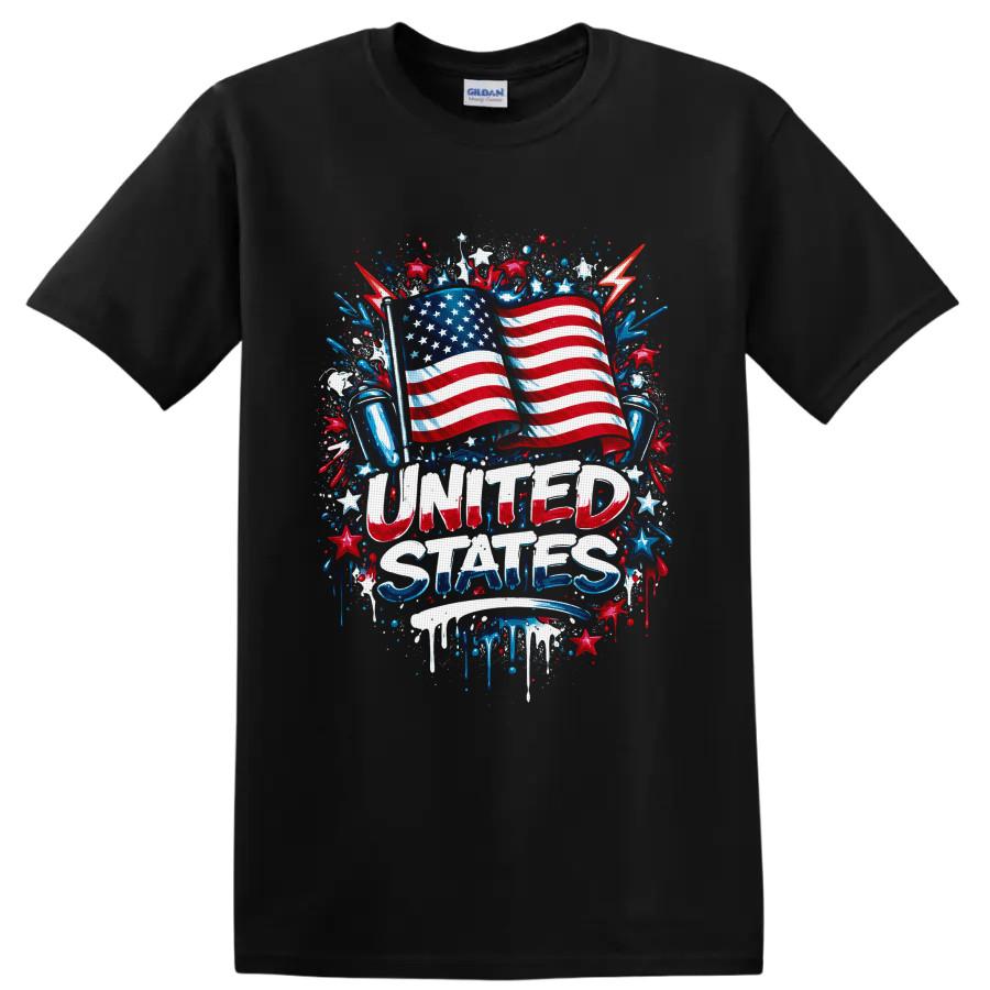 United States Flag Patriotic T Shirt W/ Stars Stripes Fireworks Tee Gift July