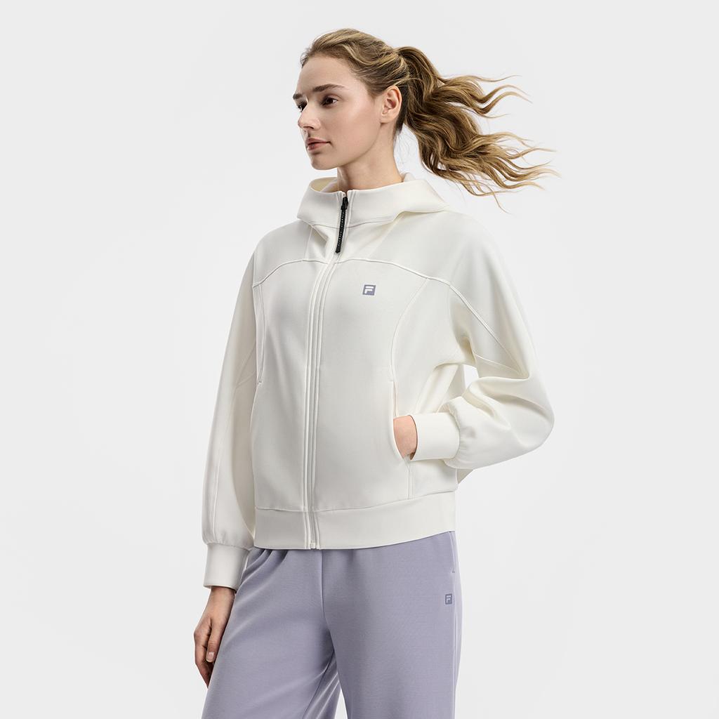 Fila Fitness Minimalist Classic Sports Training Casual Comfortable Versatile Hooded Jacket Women Jackets Cotton-Candy-White A11W611502FIV