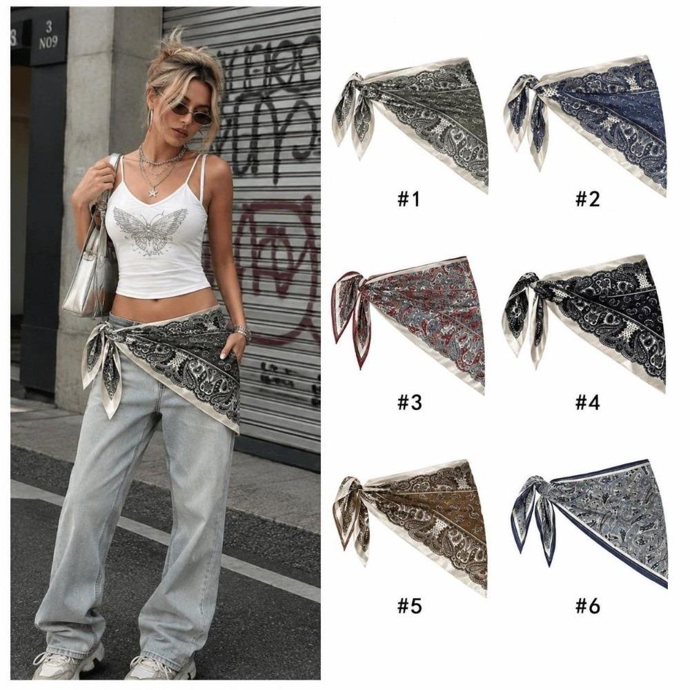 Matching Pants Triangle Scarf Silk Satin Waist Belt Elegant Decorative Headscarf Women Girls