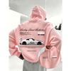 Men's American-style Street Sports Style Sports Car Print Hooded Sweatshirt for Autumn Winter with Added Insulation Thickness.