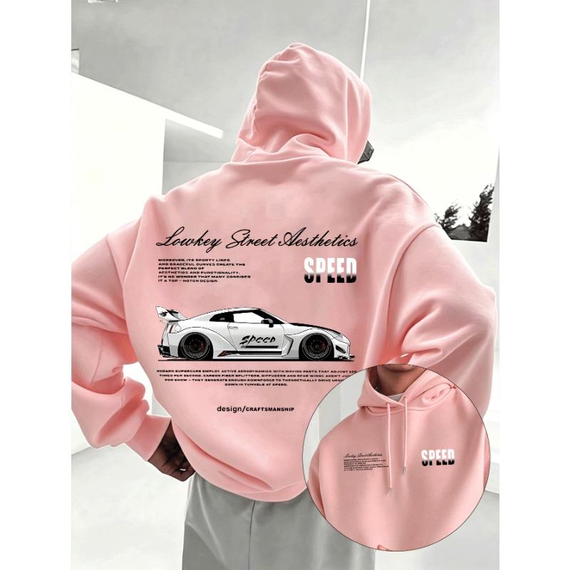 Men's American-style Street Sports Style Sports Car Print Hooded Sweatshirt for Autumn Winter with Added Insulation Thickness.