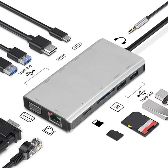 11-in-1 USB C Hub Universal Type-C Adapter Dongle High Speed Mini Docking