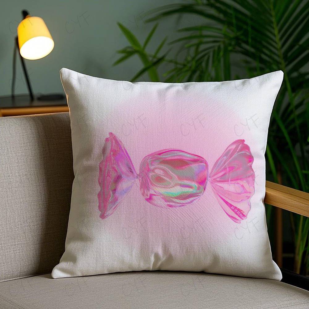 Sweet Pink Candy Pillow Case Safe Custom Photo Pillow, Anti-Fade Brushed Fleece Cushion, Maternal & Infant Safe.