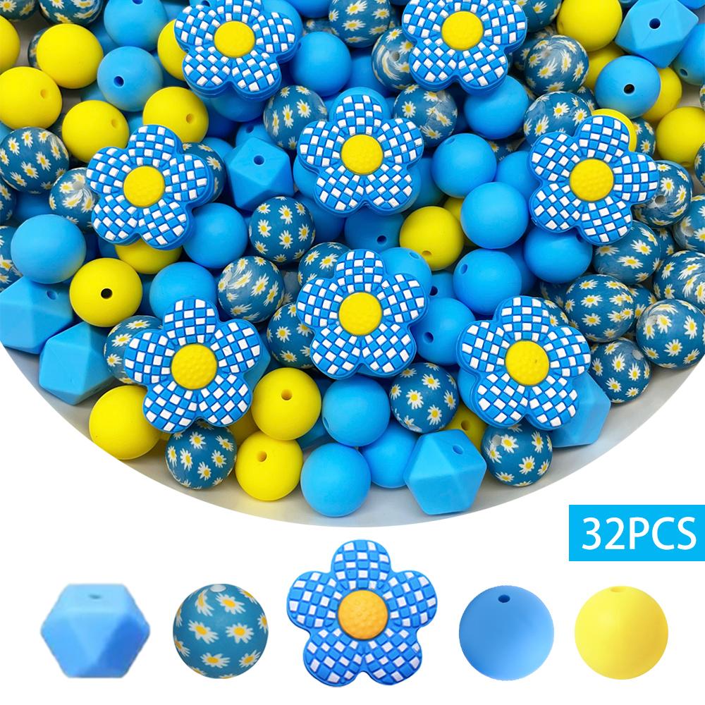 

32/54PCS flower silicone bead set, jewelry DIY kit, suitable for handmade craft necklaces, bracelets, jewelry keychains