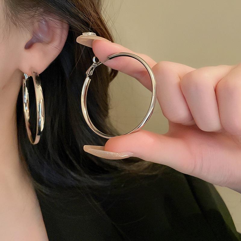 Silver Needle Diamond-set Geometric Circle Earrings Temperament Light Luxury High-end Earrings Personalized Design Cold Wind Earrings Wholesale