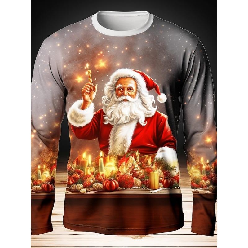 Christmas T-shirts For Men Shirts Tree Snowflake Graphic T-Shirt Cotton O Neck Oversized Long Sleeve Tops Streetwear Men's Shirt
