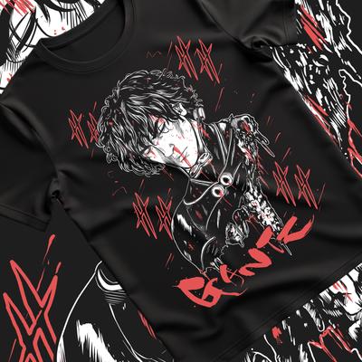 Gantz Kei Kurono Anime Tshirt Mens and Womens Summer Cotton Loose and Fashionable Round Neck Short Sleeved Top