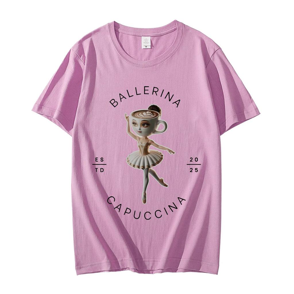 Ballerina Capuccina Funny Italian Brainrot Meme T Shirt Men Women Oversized Fashion Tshirt Summer Casual Pure Cotton Tshirts