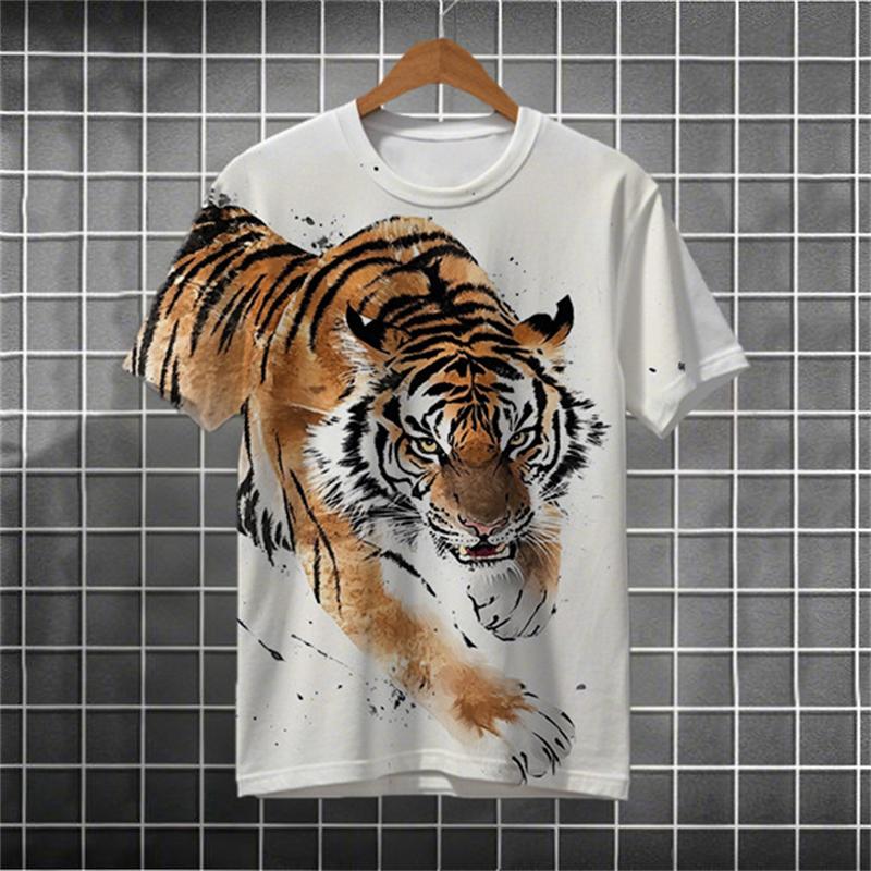 Fashion Tiger Pattern T Shirts For Men Summer Trendy Short Sleeve 3D Animal Printed T-shirts Cool Streetwear Oversized Tees Tops