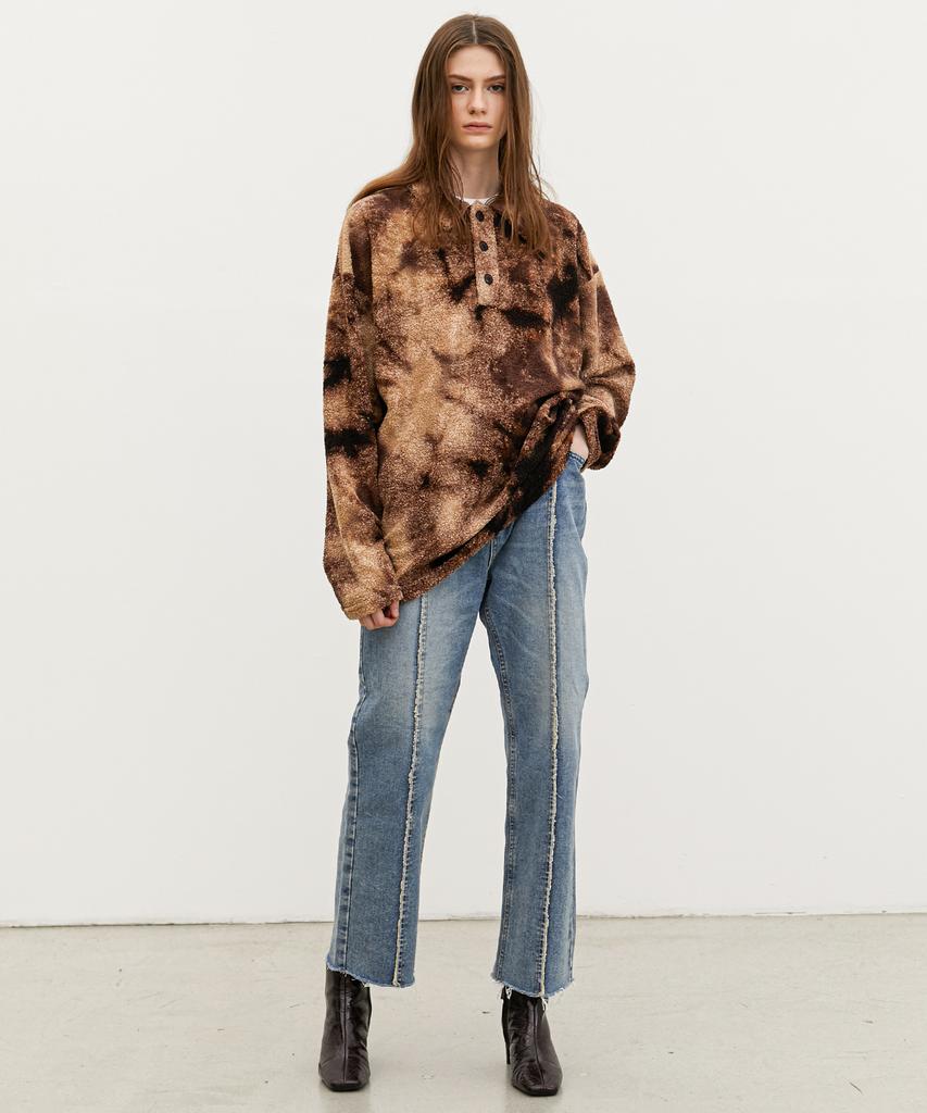 TRIP LE SENS Unisex Fleece Dyed Collar Knit_Brown