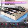 Cama Tapizada 180x200 cm, Estructura de Cama Flotante Hidráulica con Espacio de Almacenamiento, Cama Multifuncional sin Cabecero con Luz LED, Lino Beige