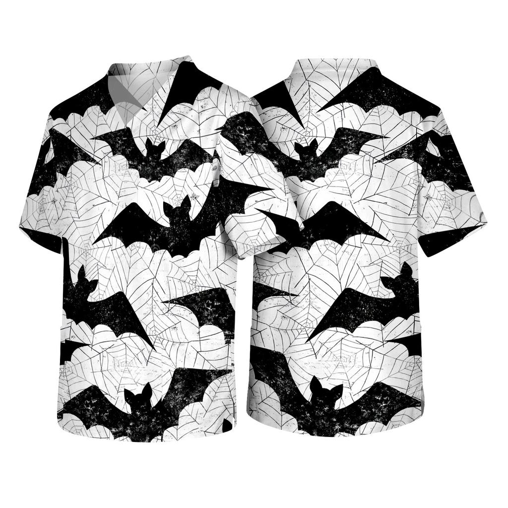 Men V Neck Short Sleeve Halloween Print Top with Chest Pocket for Healthcare Workers Comfortable Fit Scrub Shirt