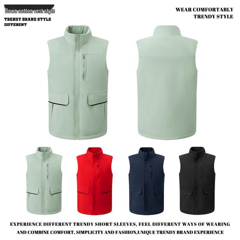

Unisex Autumn/Winter Windproof Multi-Pocket Stand Collar Down Vest XL