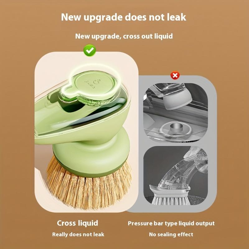 1 Stück Ergonomische Spülbürste mit nachfüllbarem Seifenspender, Naturborsten aus Sisalfasern, Ideal für Antihaftpfannen, Gusseisenpfannen