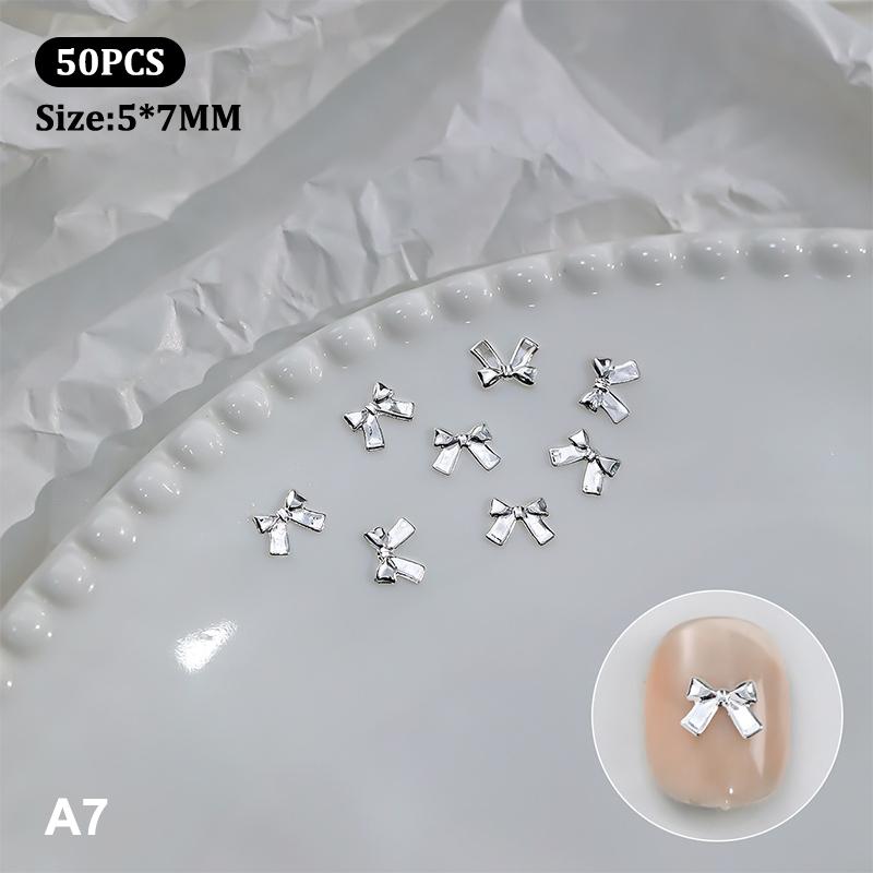 

50 шт. металлический сплав бант украшения для ногтей серебряные золотые подвески для ногтей DIY маникюрный дизайн ювелирные изделия аксессуары инструменты A7