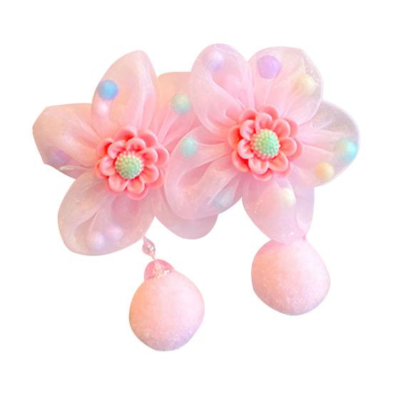 Hair Tie Soft Organza Flower Shape Hair Rope with Plush Tassels Imitation Pearls Decor High Elastic Band Bun Holder Hair Accessories
