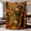2026 New Arrival Flannel Blanket 1pc Cozy Autumn Forest Squirrel Print Flannel Blanket - Soft Polyester, Machine Washable, Perfect for Sofa, Bed, or T