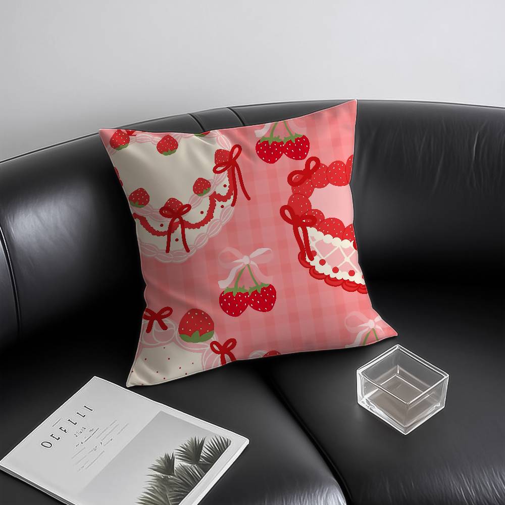 Cute Strawberry Print Pillow Case Anti-dustmite Invisible Zipper Sofa Bed